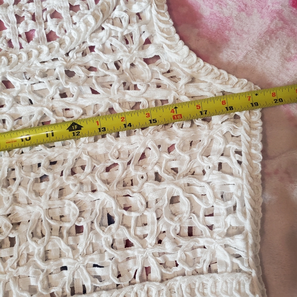 Endless Rose Open Knit Crochet Style Fringe Top Textured Size M/L Festival Boho - Picture 12 of 13
